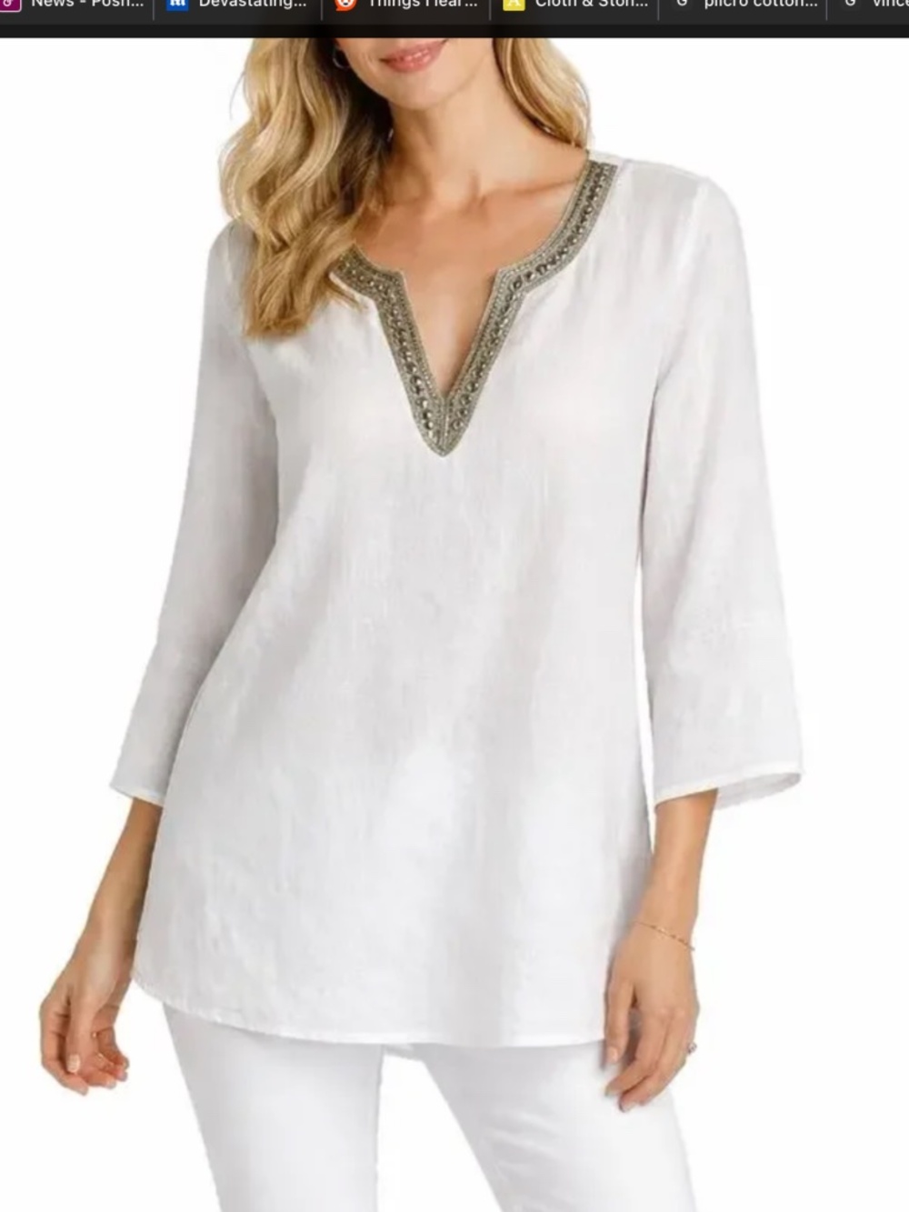 J Jill Love Linen Tunic with jewelled necckline/ Vacation/resort